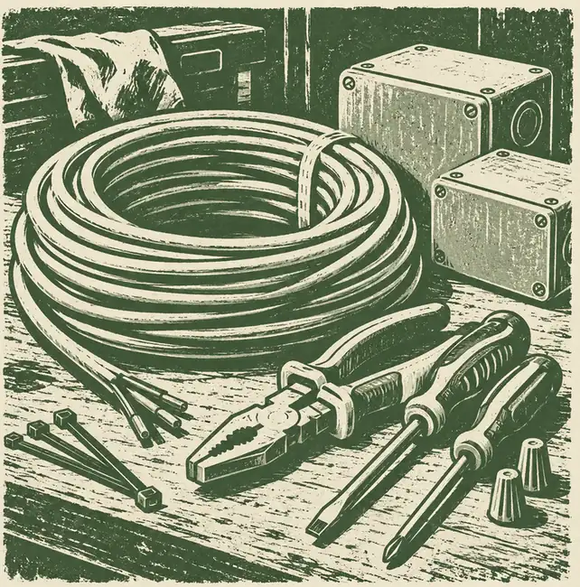 Illustration of electrical contractors equipment and workspace